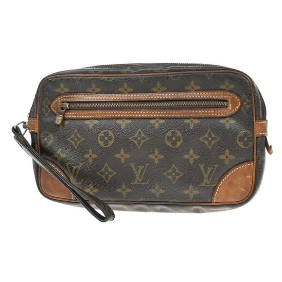 LOUIS VUITTON Marly Dragonne GM Clutch Hand Bag Monogram Brown - Picture 1 of 15